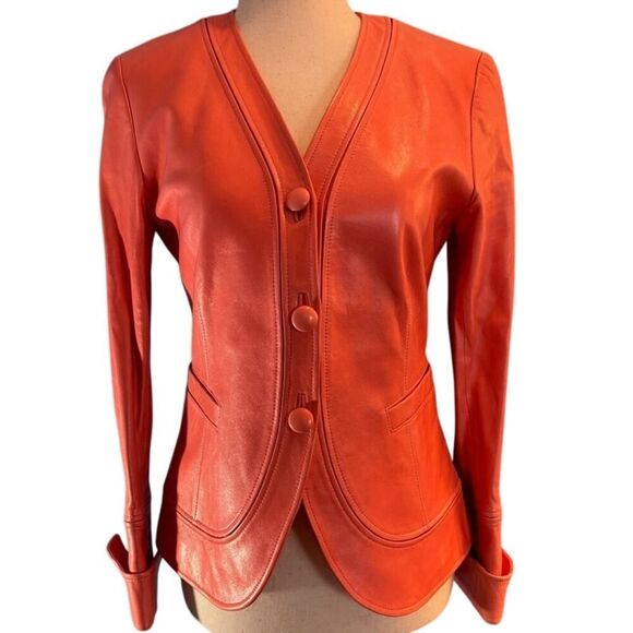 Lafayette 148 Leather Jacket Blazer Coral Fully Lined Butter Soft 2 Petite - Picture 1 of 14
